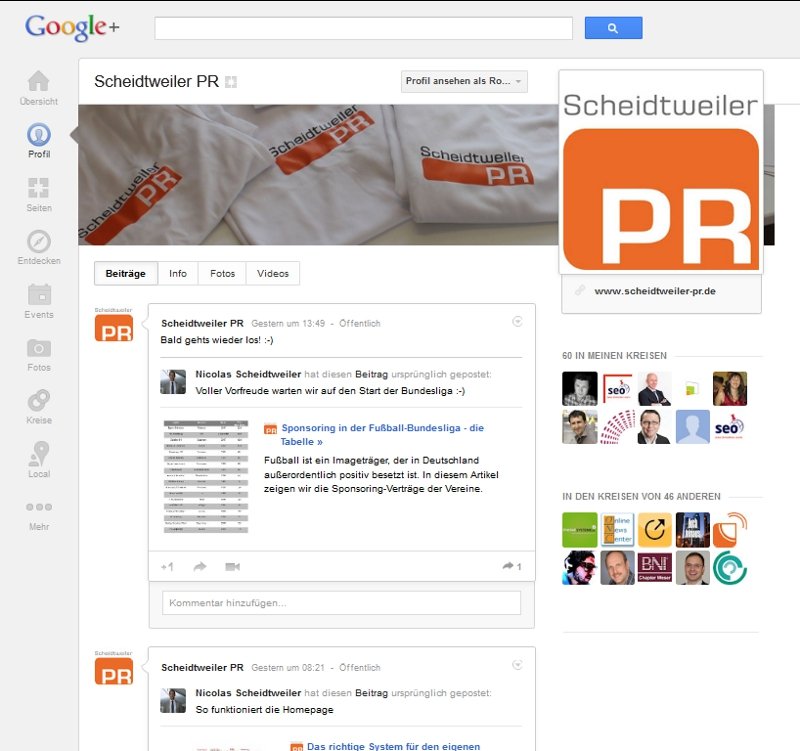 Das GooglePlus-Profil von Scheidtweiler PR Das Google+-Profil von Scheidtweiler PR