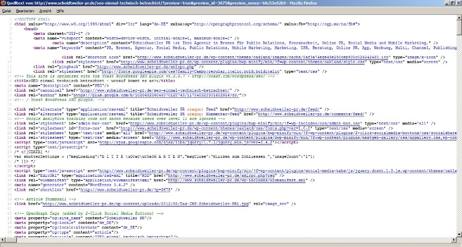 Quelltext HTML Metatags Keywords SEO, H1, H2, H3
