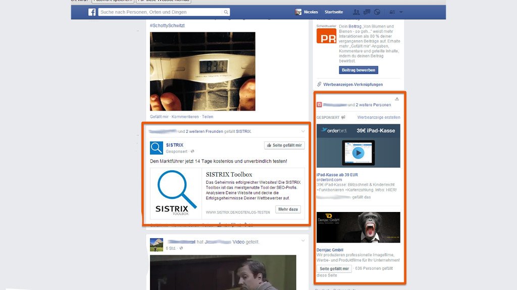 Facebook Werbung in Newsfeed und Sidebar - PR-Blog